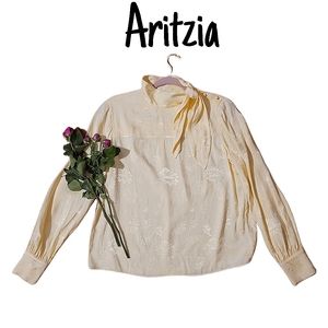 Aritzia Wilfred Trapeze Tie Blouse Butter Yellow